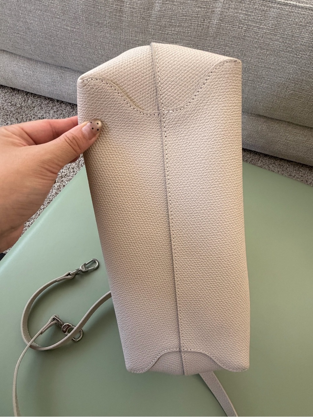 Longchamp Roseau Textured Cream Satchel with Silver Hardware - Picture 3 of 9